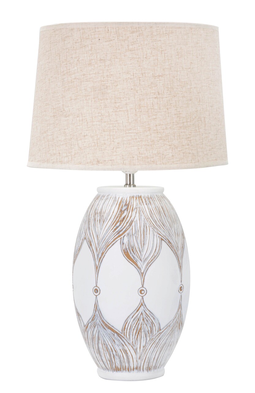 Lampa de masa, Atene, Mauro Ferretti, 1 x E27, 40W, Ø38 x 67 cm, polirasina/fier/textil, alb antic/maro - imagine 5